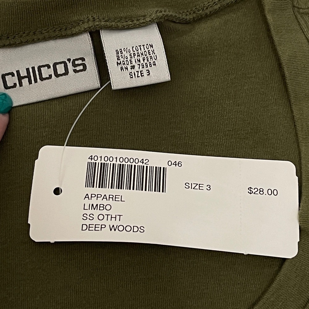 New with Tags Chicos Deep Woods Green Limbo T Shirt Size 3 Casual Short‎ Sleeve - Picture 3 of 9